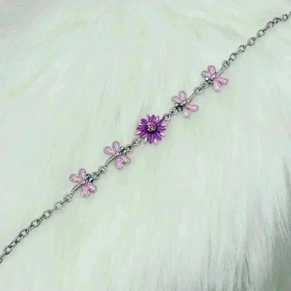 Pink Butterflies Violet Flower Bracelet - Picture 2 of 9